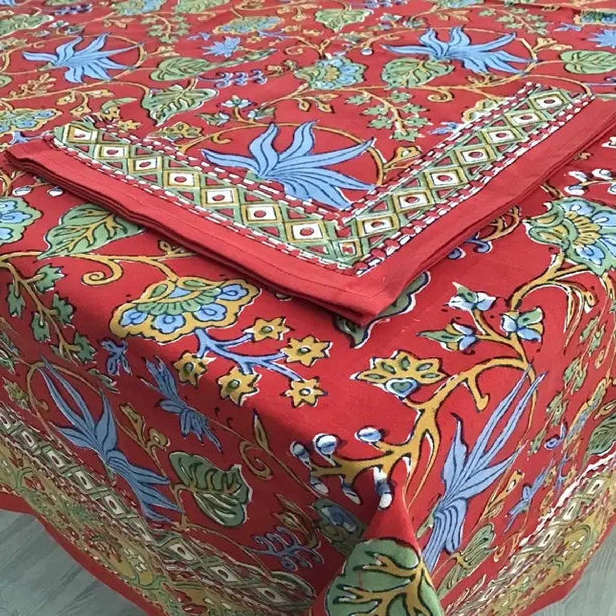 60x120 Red Indo Fleur Tablecloth