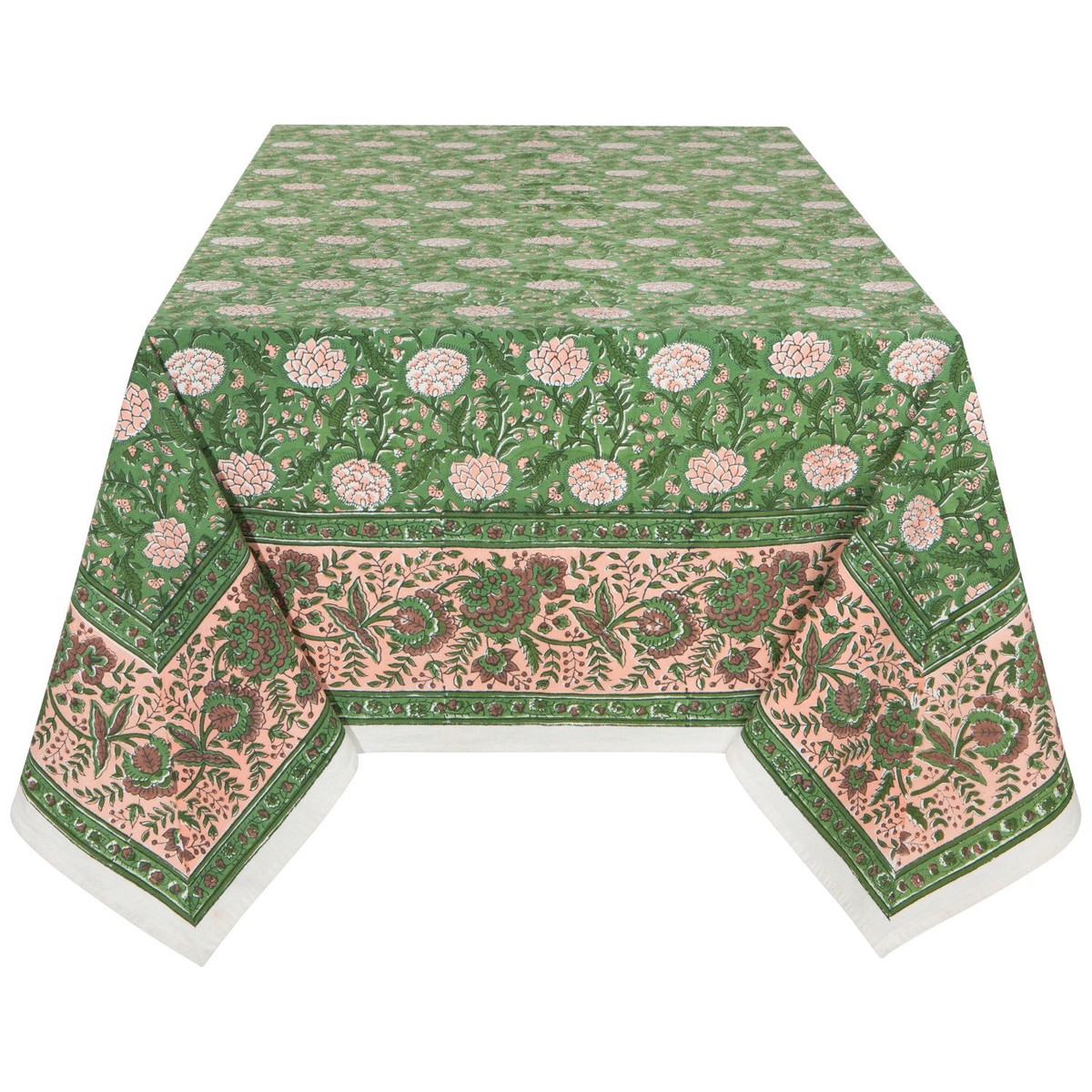 60x90 Peony Block Print Tablecloth