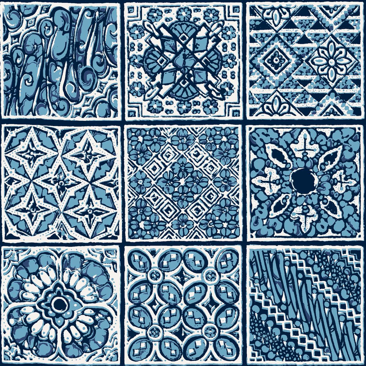 Blue Moroccan Tiles Fabric