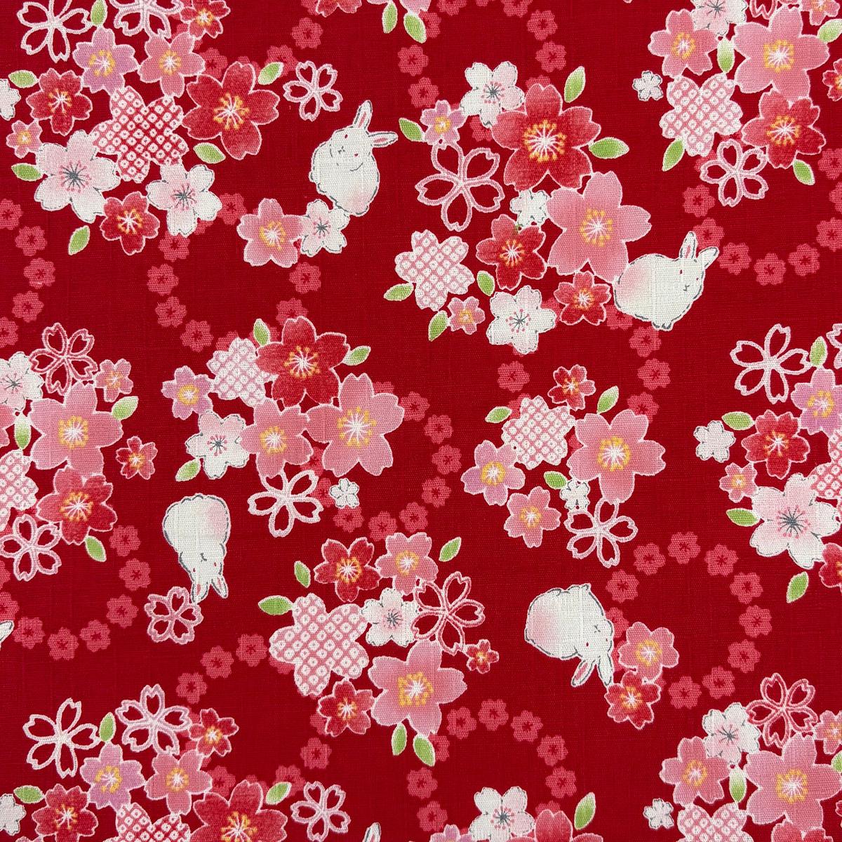 Cherry Blossom Rabbit Cotton Dobby - Red YGA-89040-1