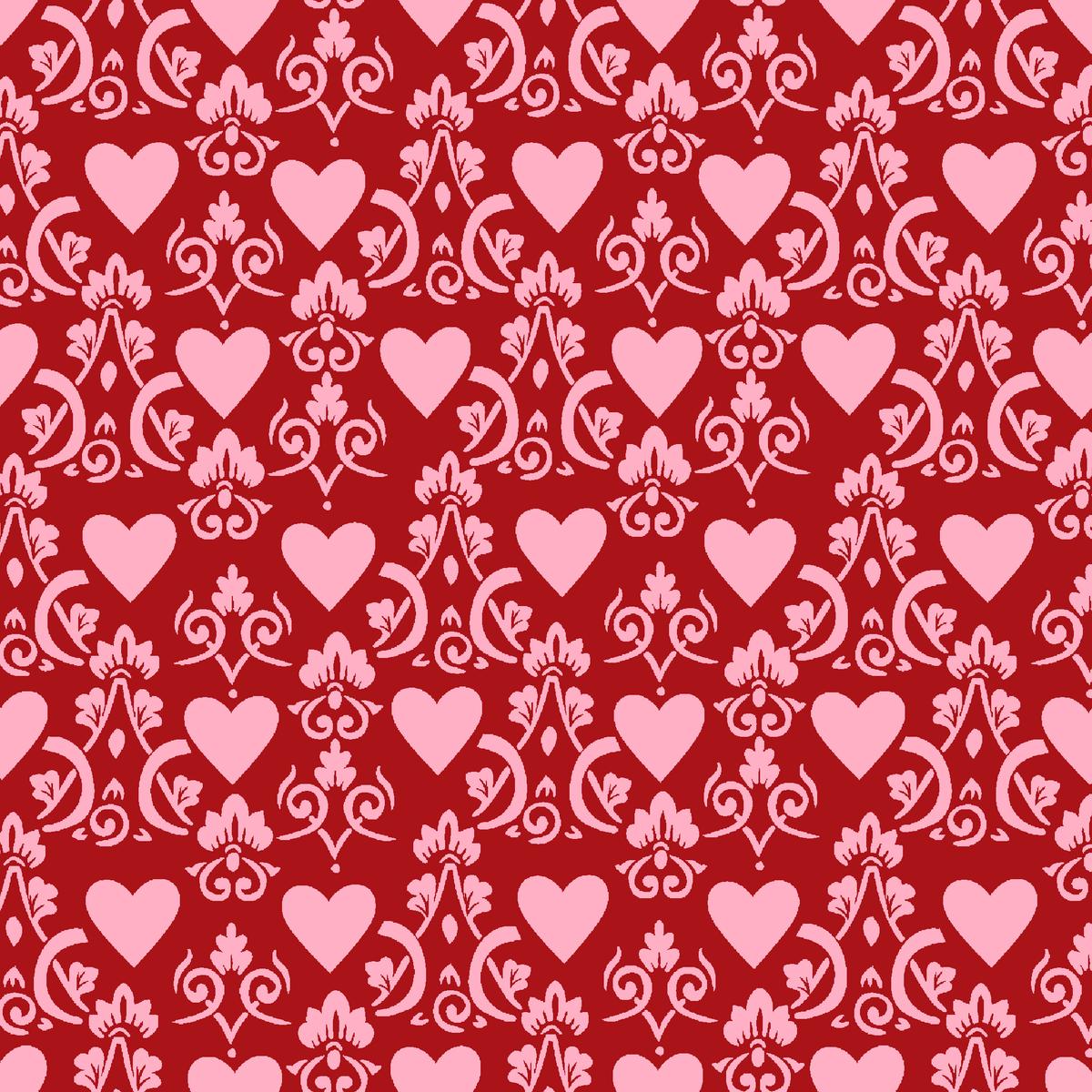 Damasked Heart on Crimson Fabric