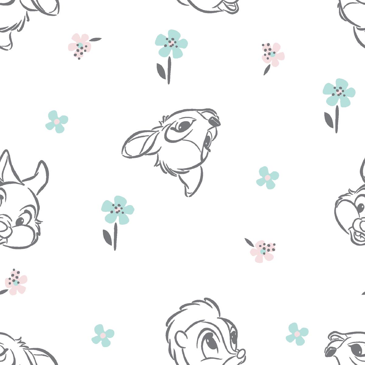 Disney Bambi Thumper Floral Sketch Fabric