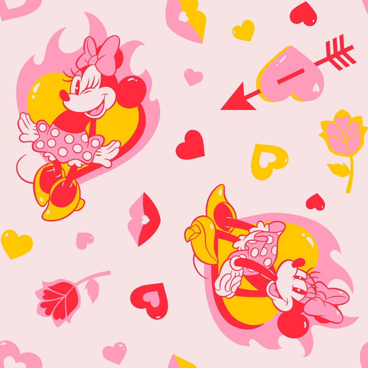 Disney Minnie Mouse Hearts on Pink Fabric