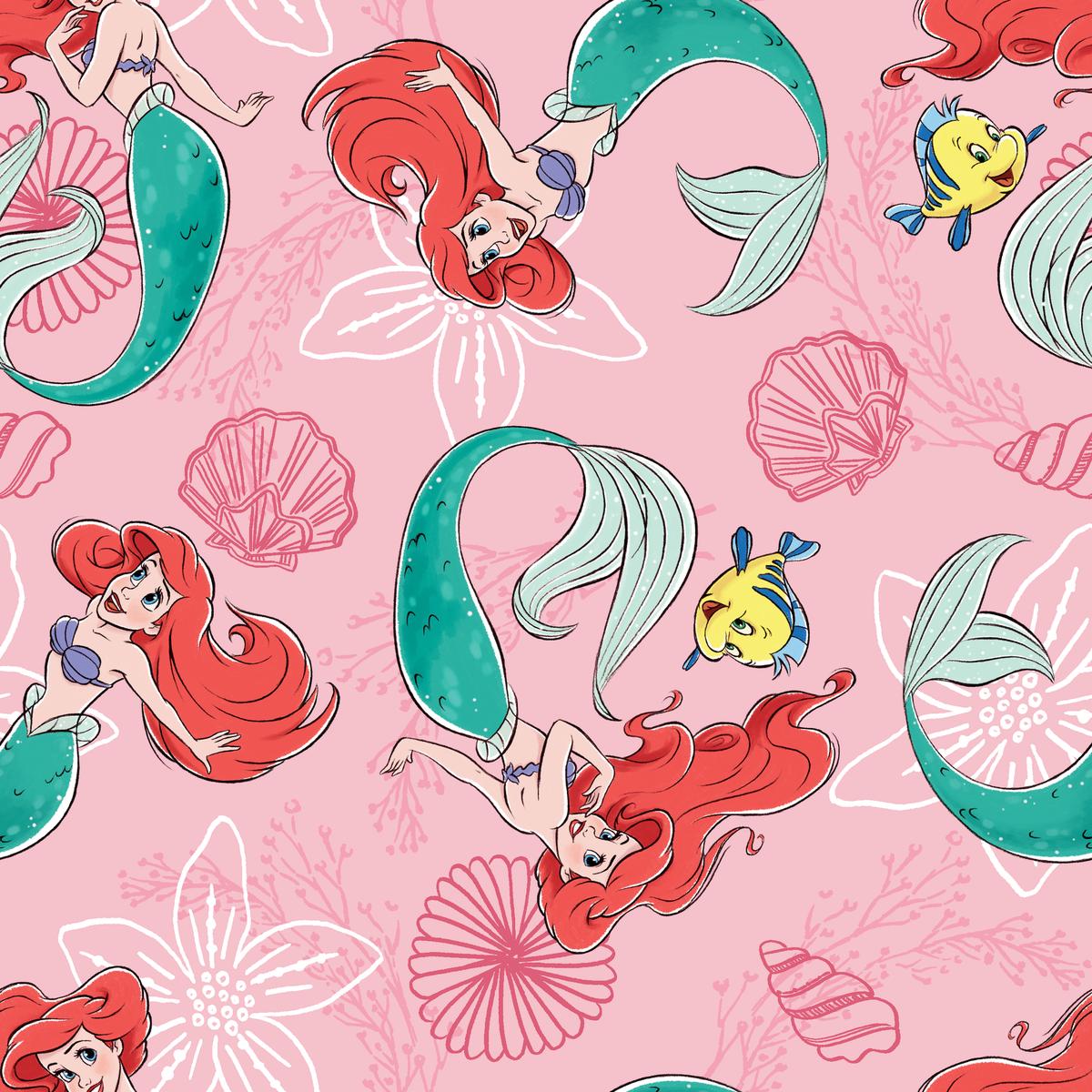 Disney The Little Mermaid Pink Lagoon Fabric