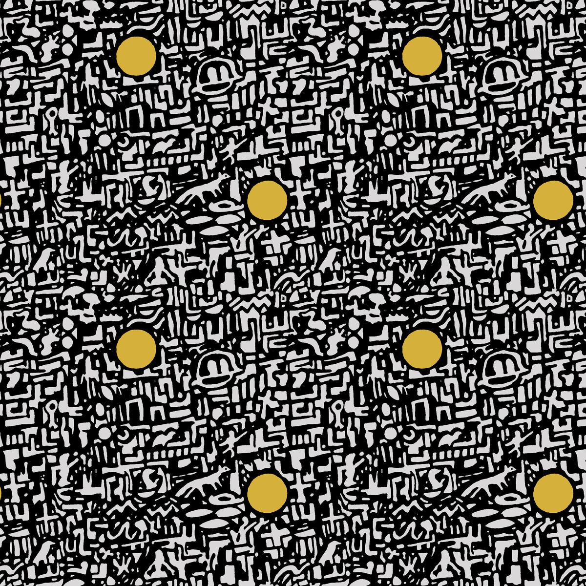 Golden Glyphs - Black & White Abstract Fabric