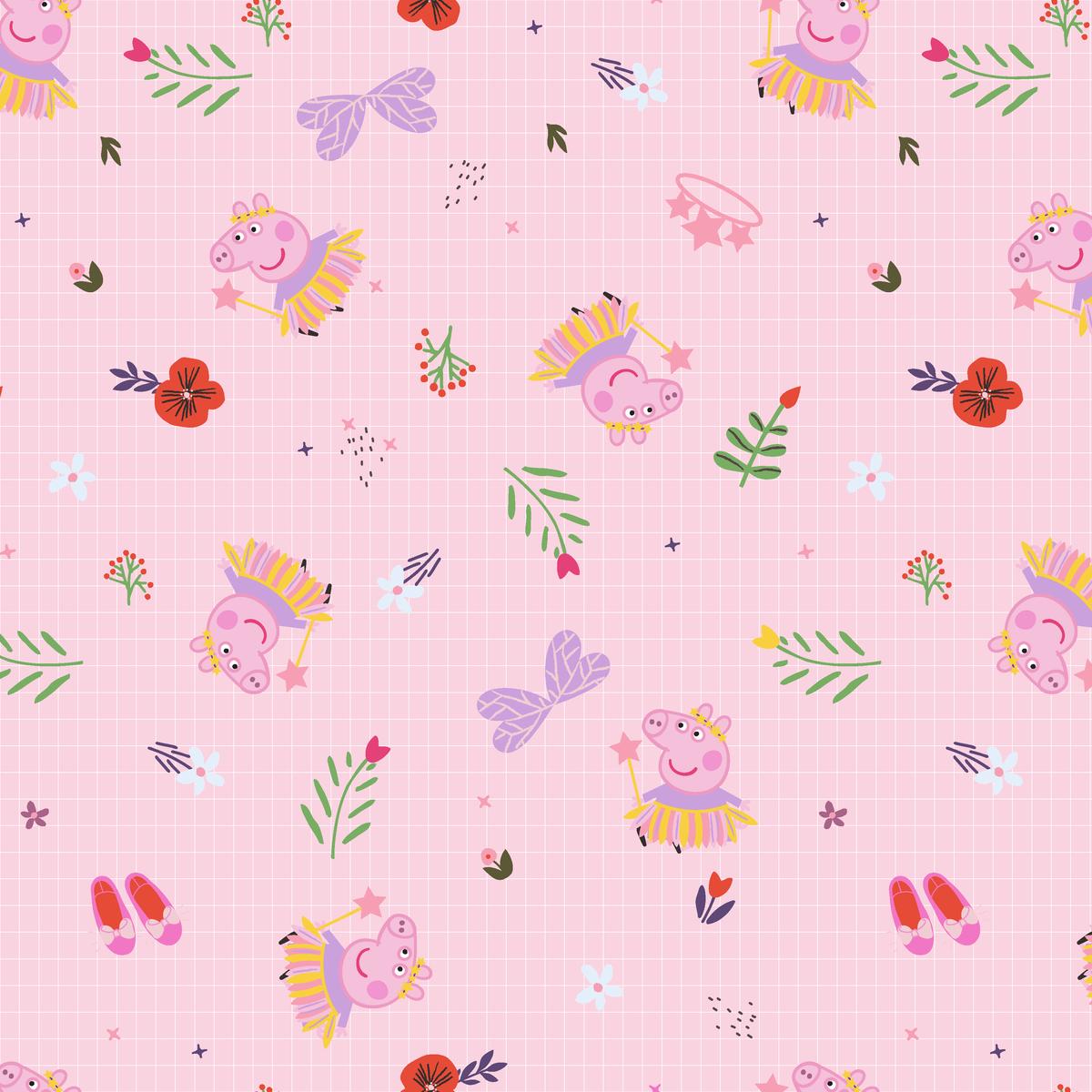 Hasbro Peppa Pig Botanical on Pink Grid Fabric