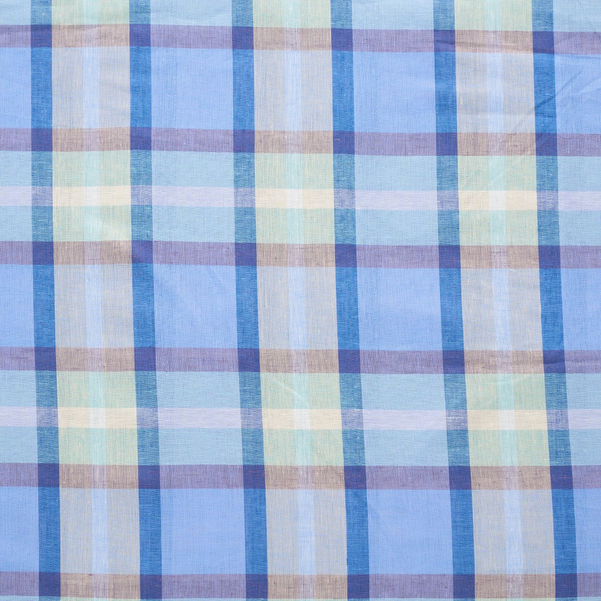 Madras Plaid Yarn Dyed Cotton Linen Lawn - Blue