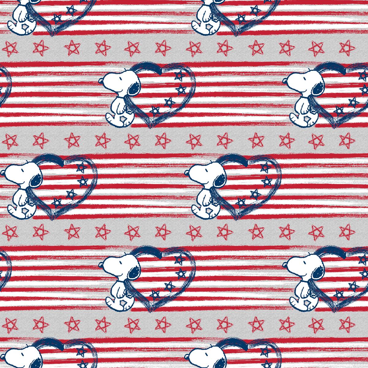 Peanuts Snoopy Patriotic Stripes and Stars on Grey Fabric