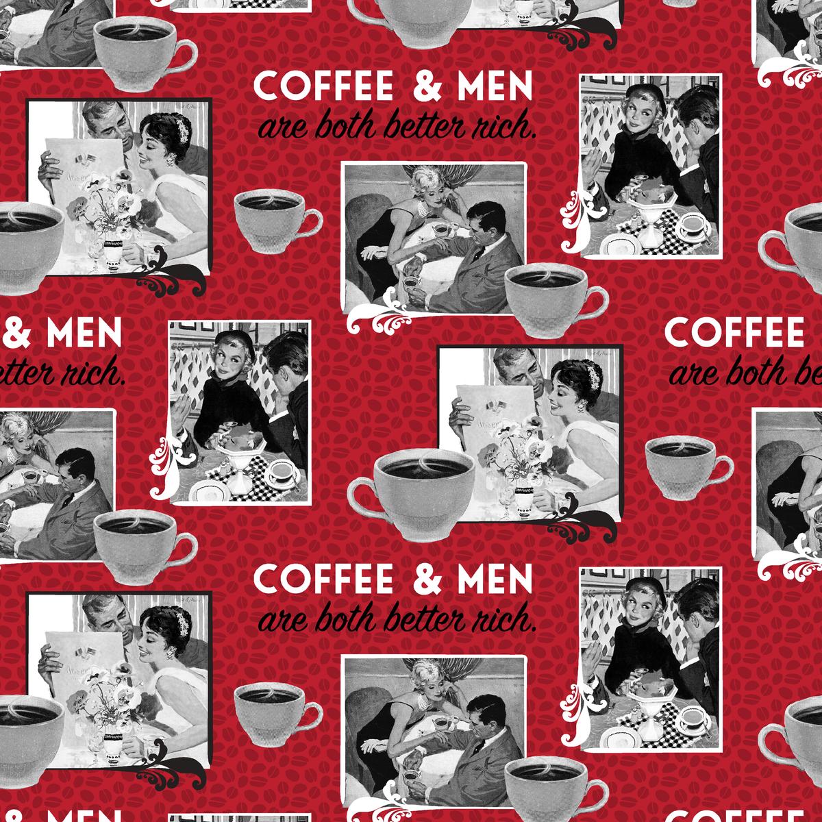 Saturday Evening Post - Caffeinated Wit - Ruby Red Retro Fabric