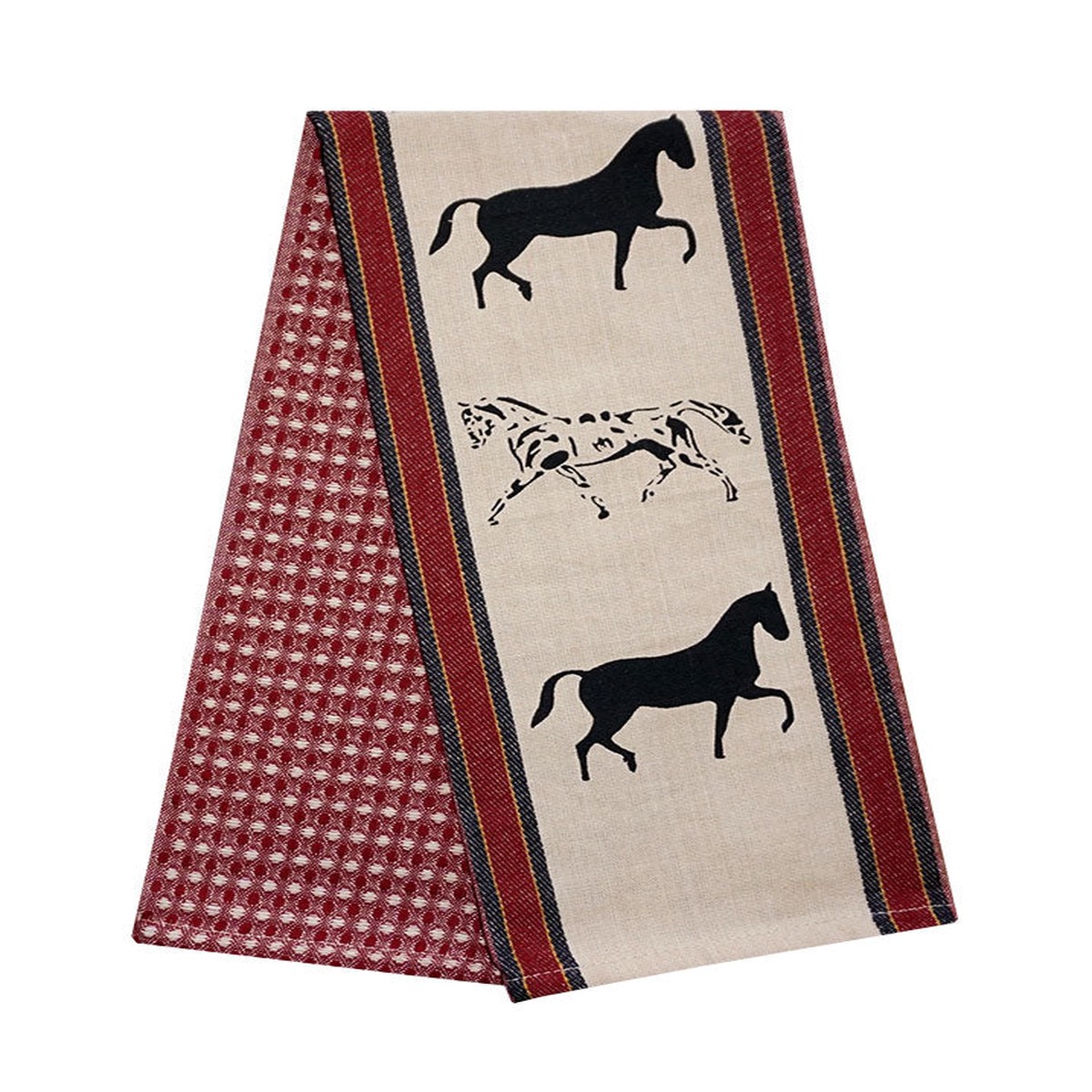 Show Horses Waffle Weave Kitchen Towel (Red)