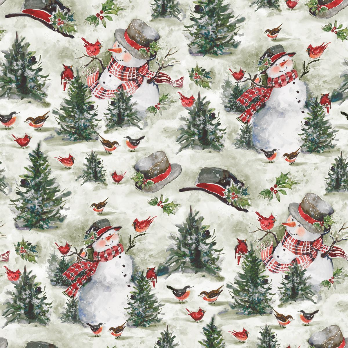 Susan Winget Woodland Snowman Green Fabric