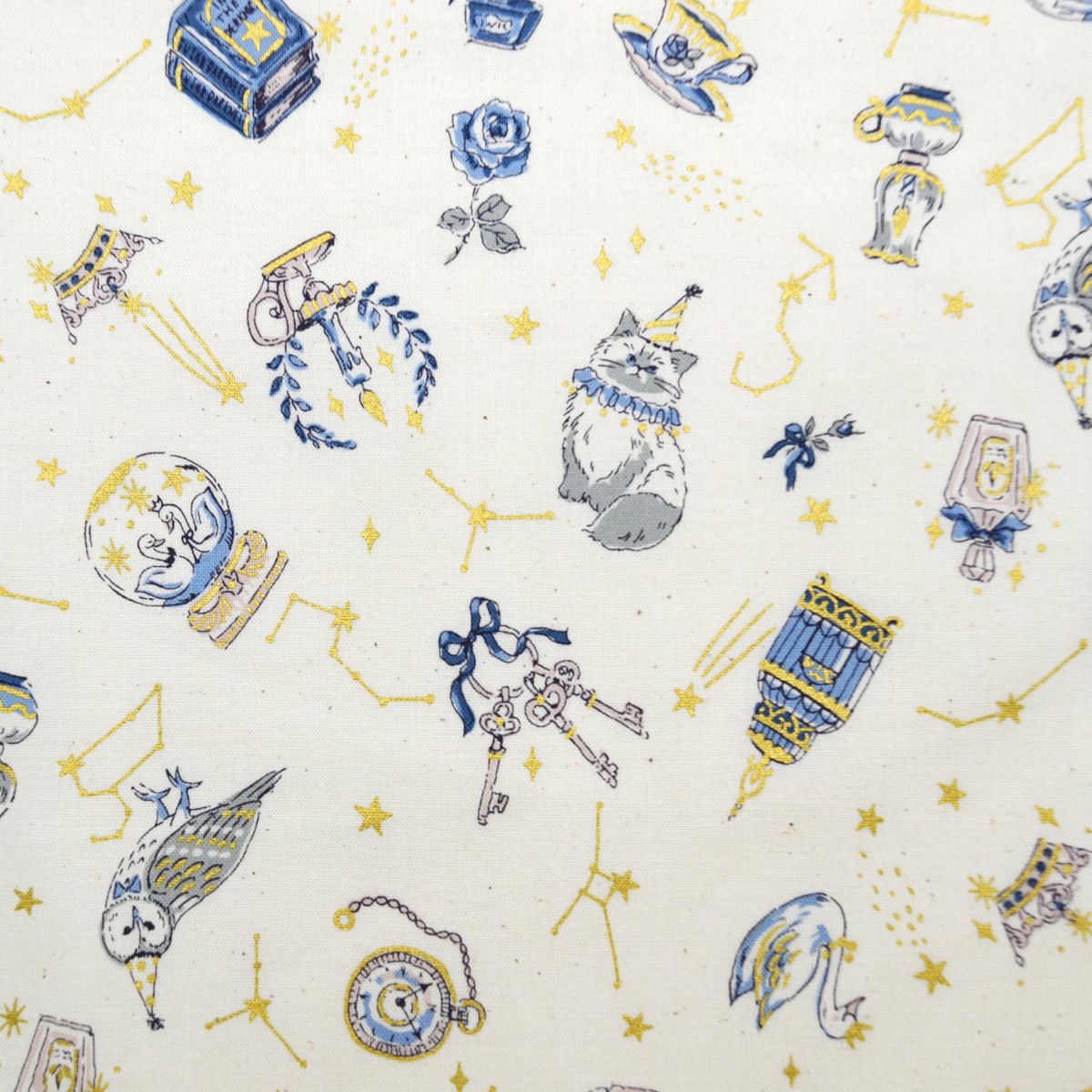 Constellation Cats Cotton Sheeting - White