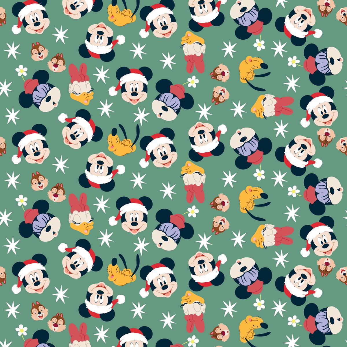 Disney Mickey & Friends Holiday Pattern on Green