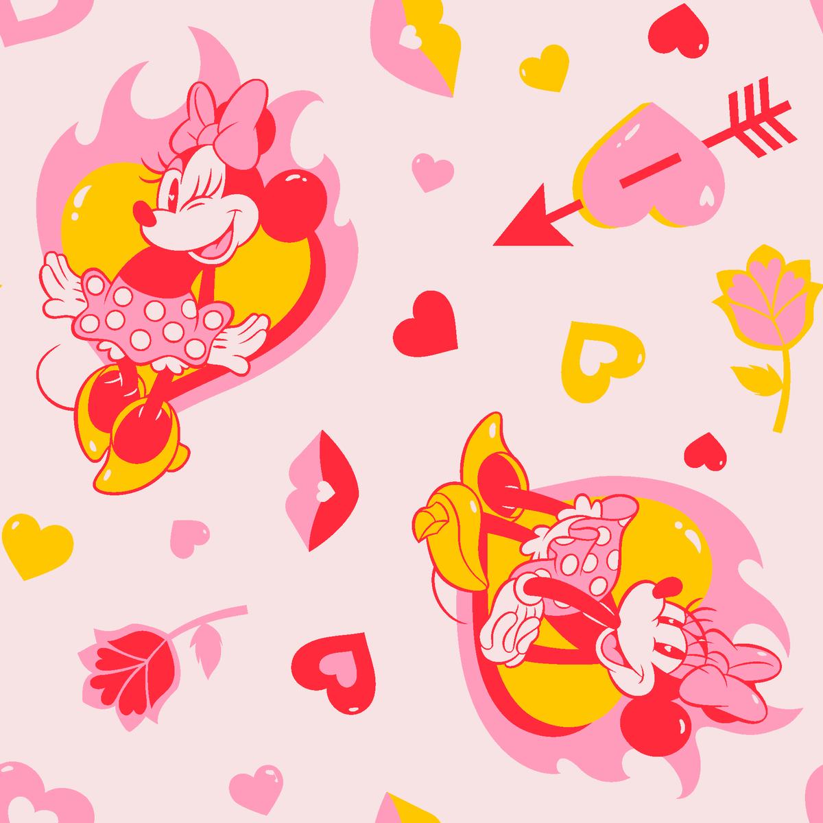 Disney Minnie Mouse Hearts on Pink Fabric
