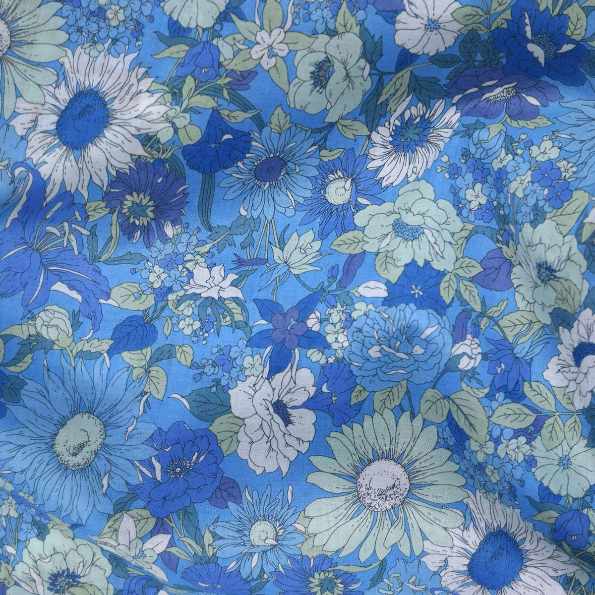 Flownny Summer Flowers Cotton Lawn - Blue NFA-1000-5