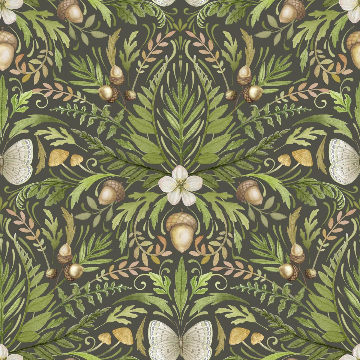 Nicole Tamarin Woodland Damask with Green Foliage Fabric