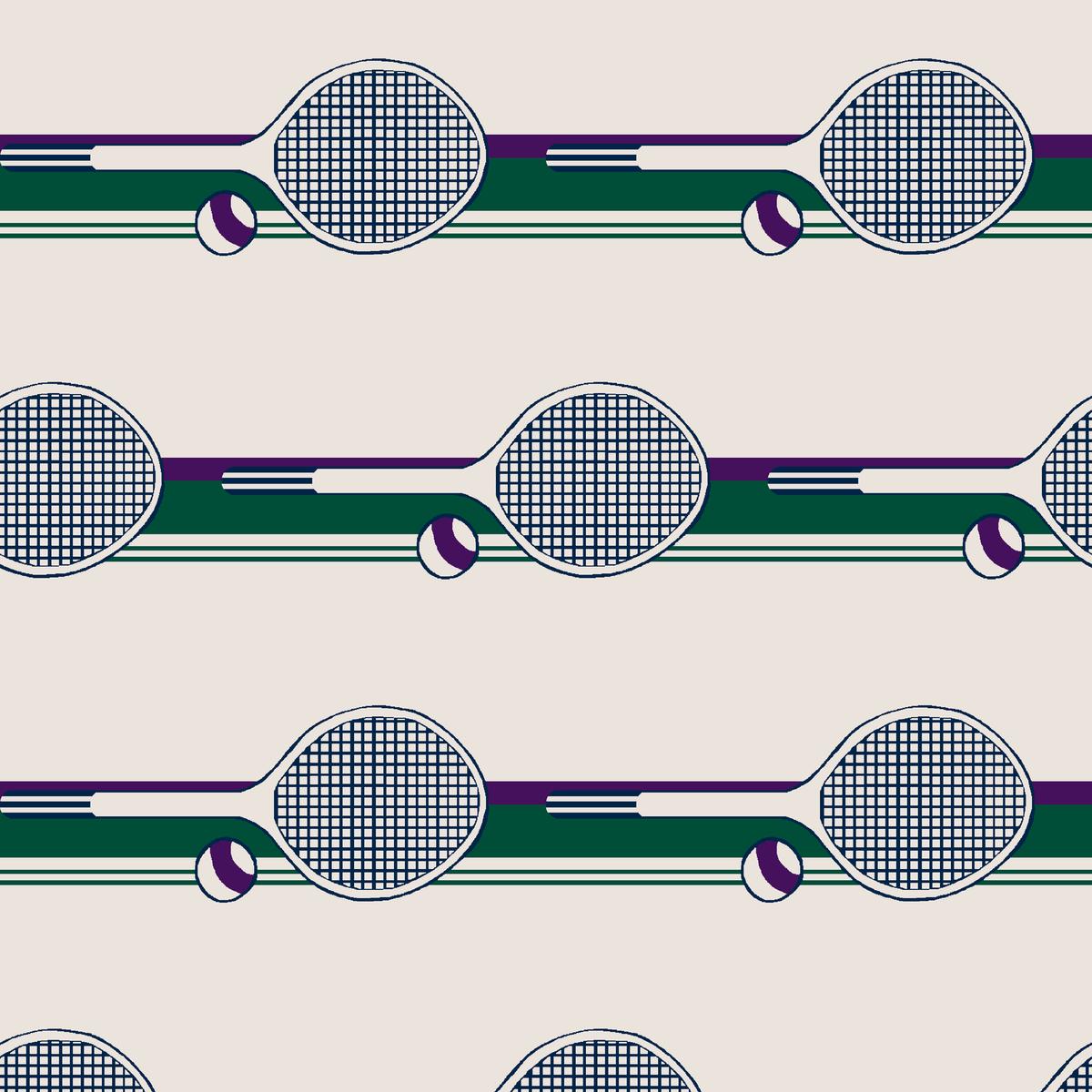 Retro Tennis Racquet Stripe in Green and Purple Fabric