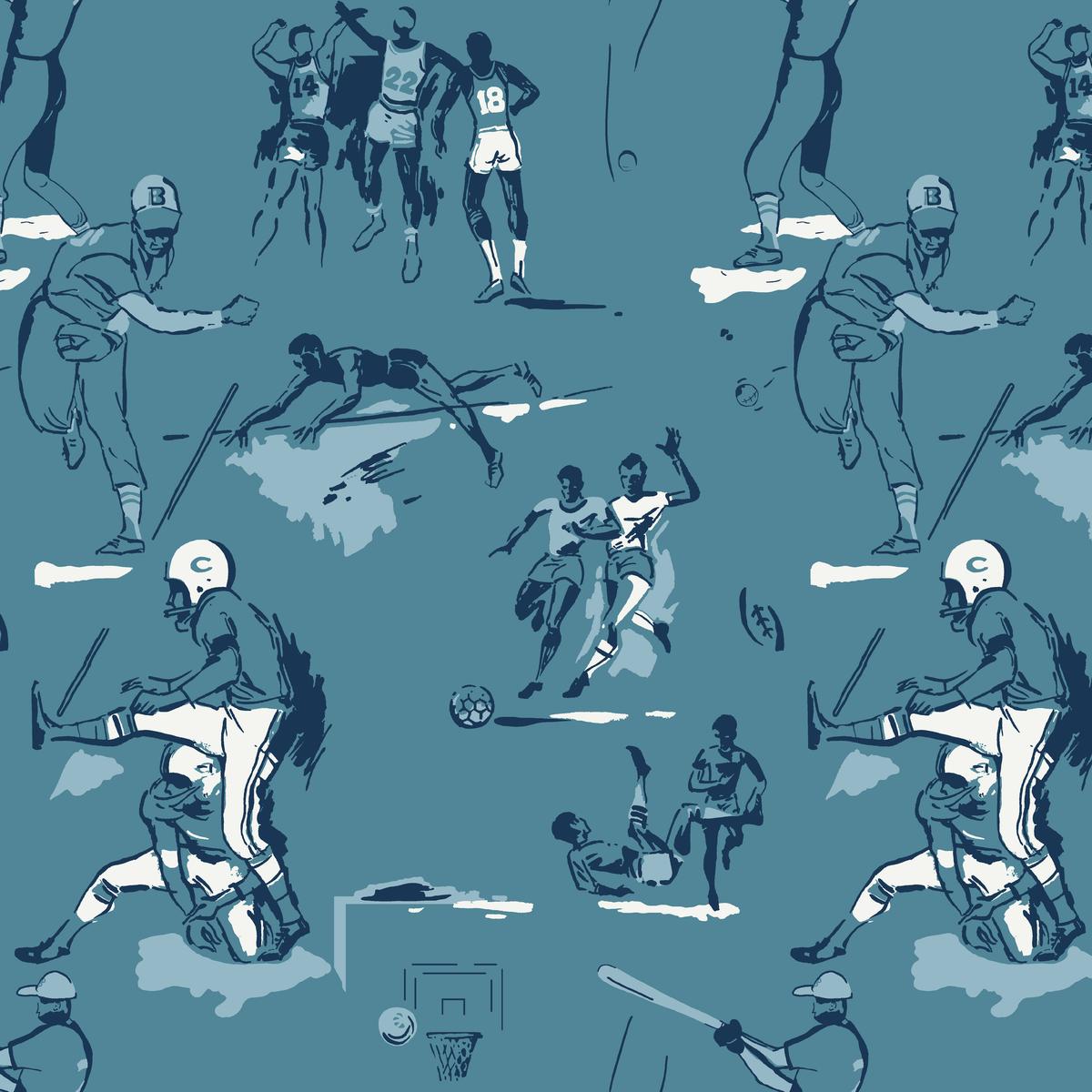 Vintage Sports Toile in Teal Blue Fabric