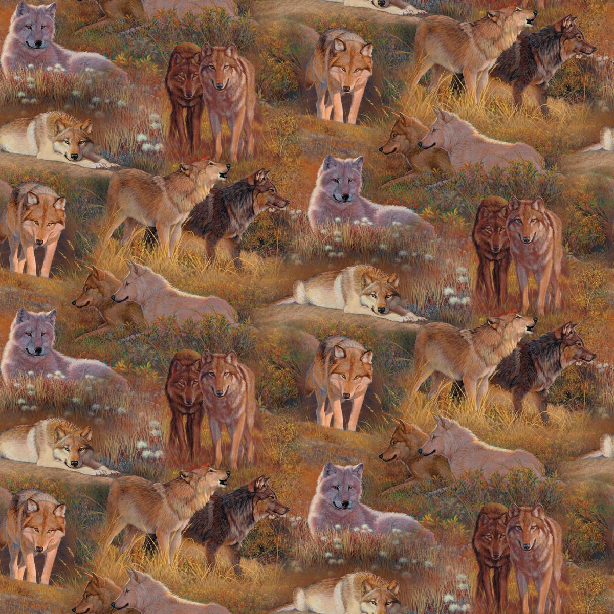 Wild Wings Territorial Trail Wolves Scenic Fabric