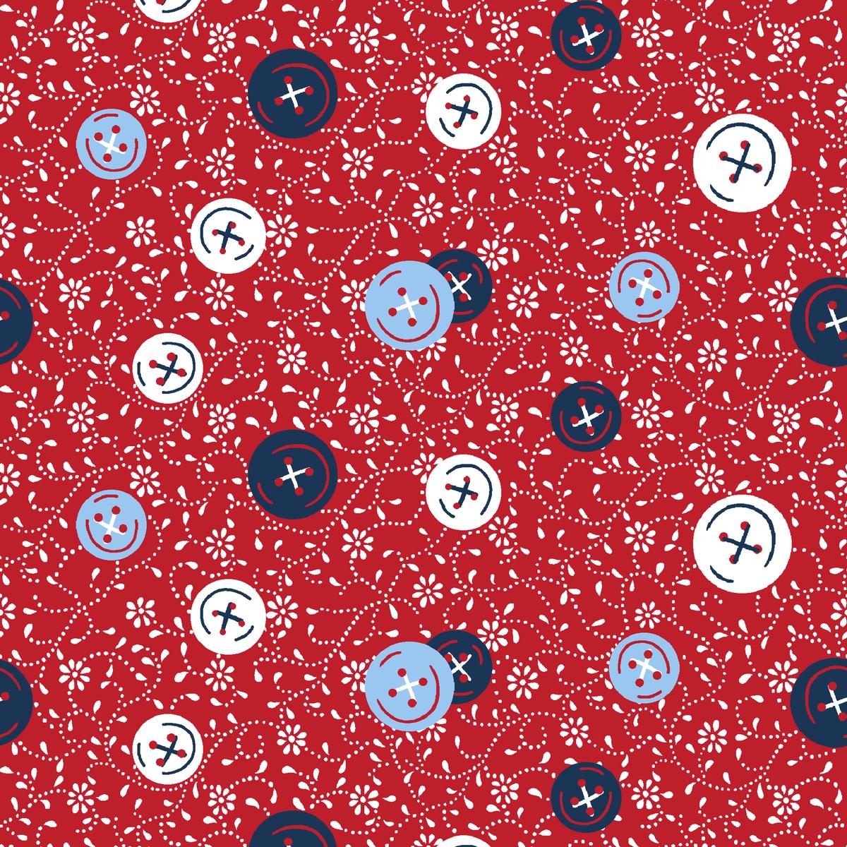 Button Bliss, Red Blue Fabric