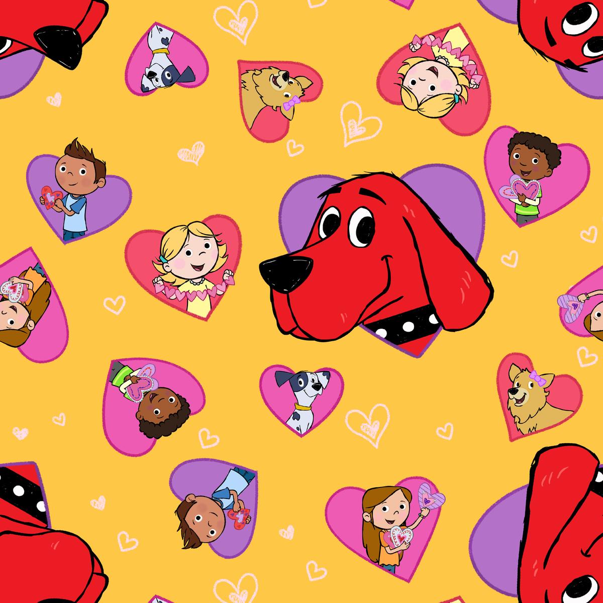 Clifford Loves on Yellow Fabric
