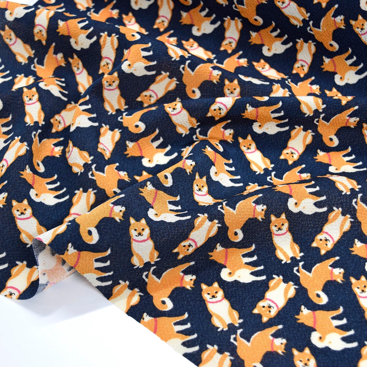 Kyo-Yuzen Rayon Chirimen Fabric - Shiba-inu [28" Width] LS-011-1