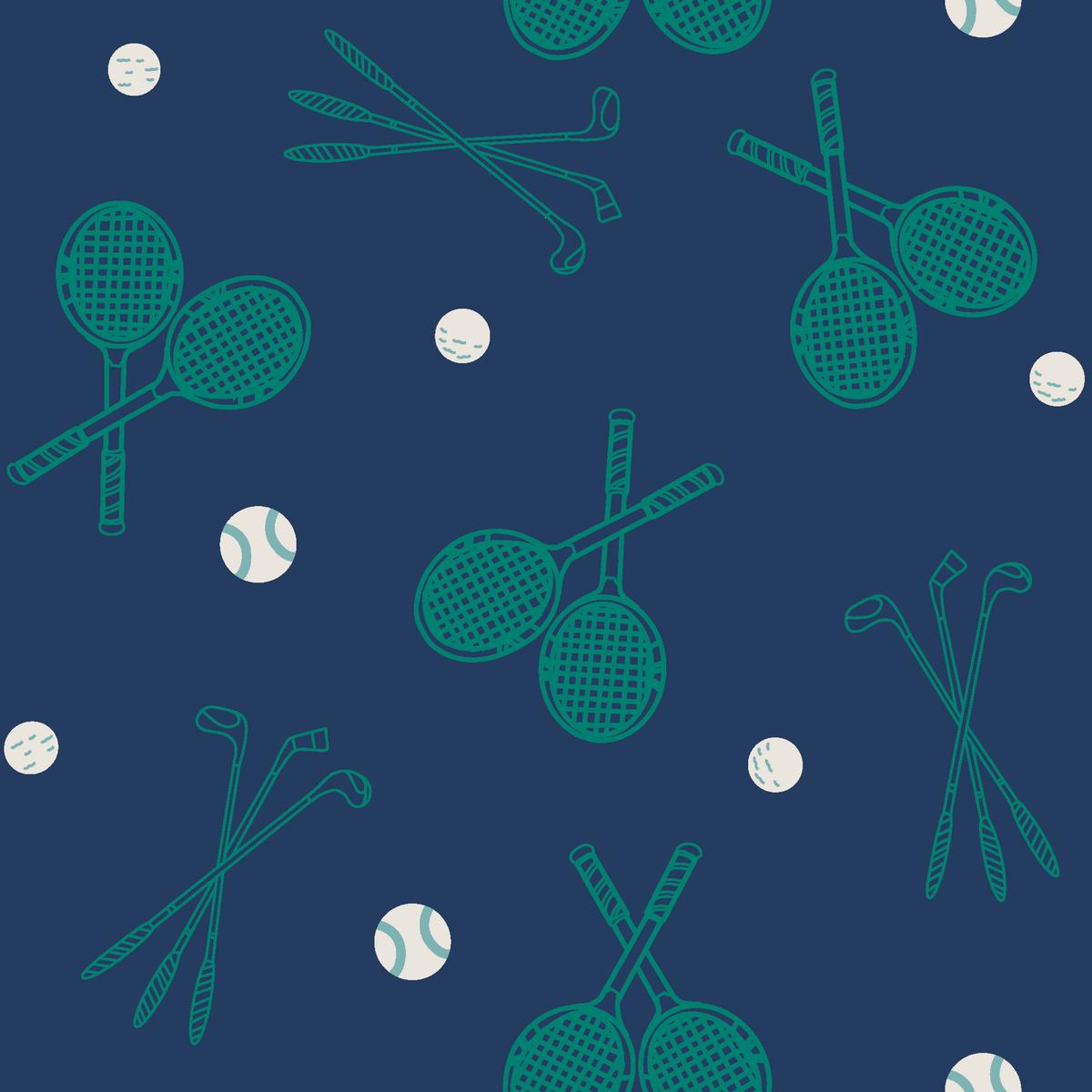 Rackets & Clubs on Navy Fabric