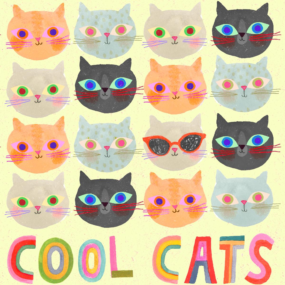 Shannon Snow Cool Cats on Yellow Fabric