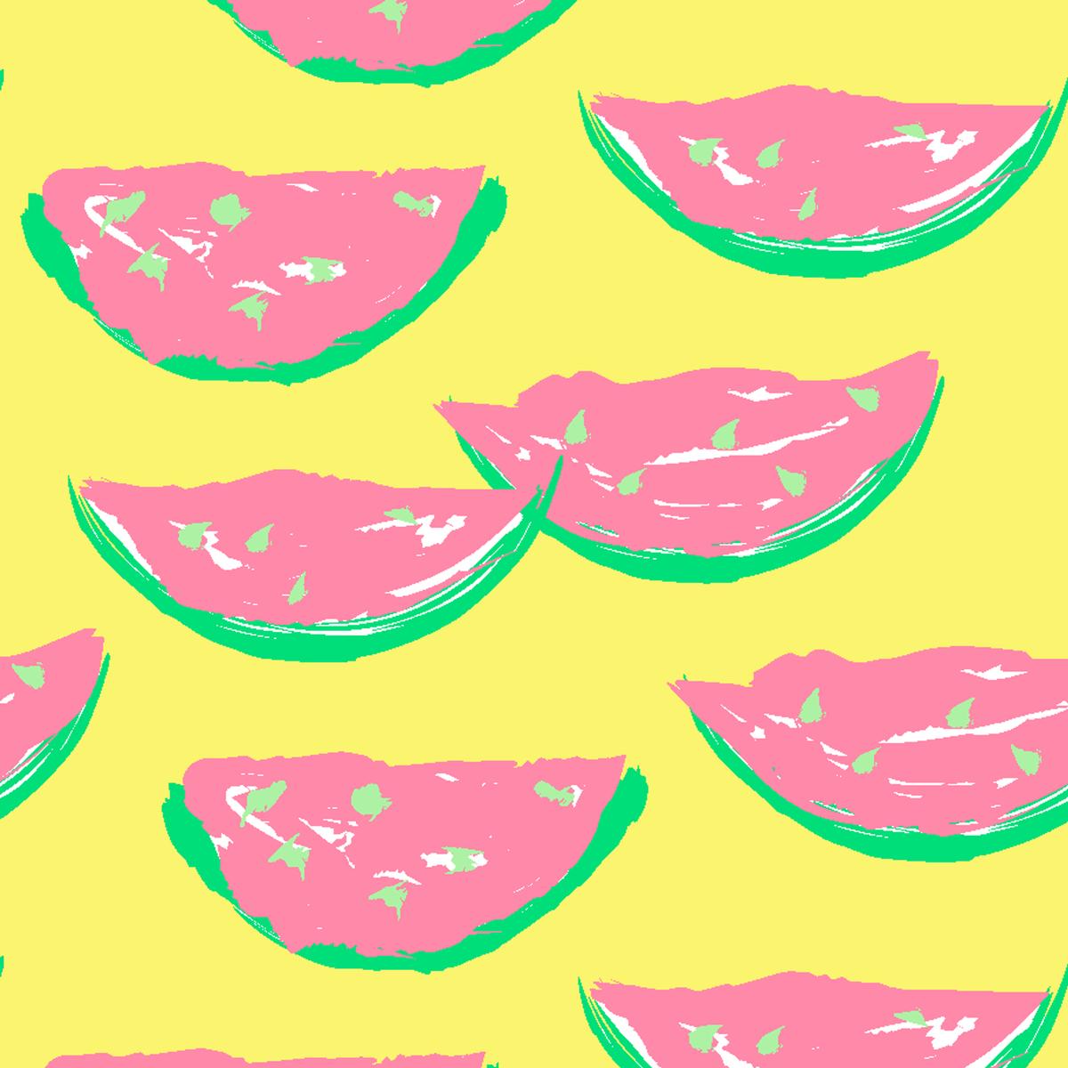 Watermelon Slices on Yellow & Dark Pink Fabric