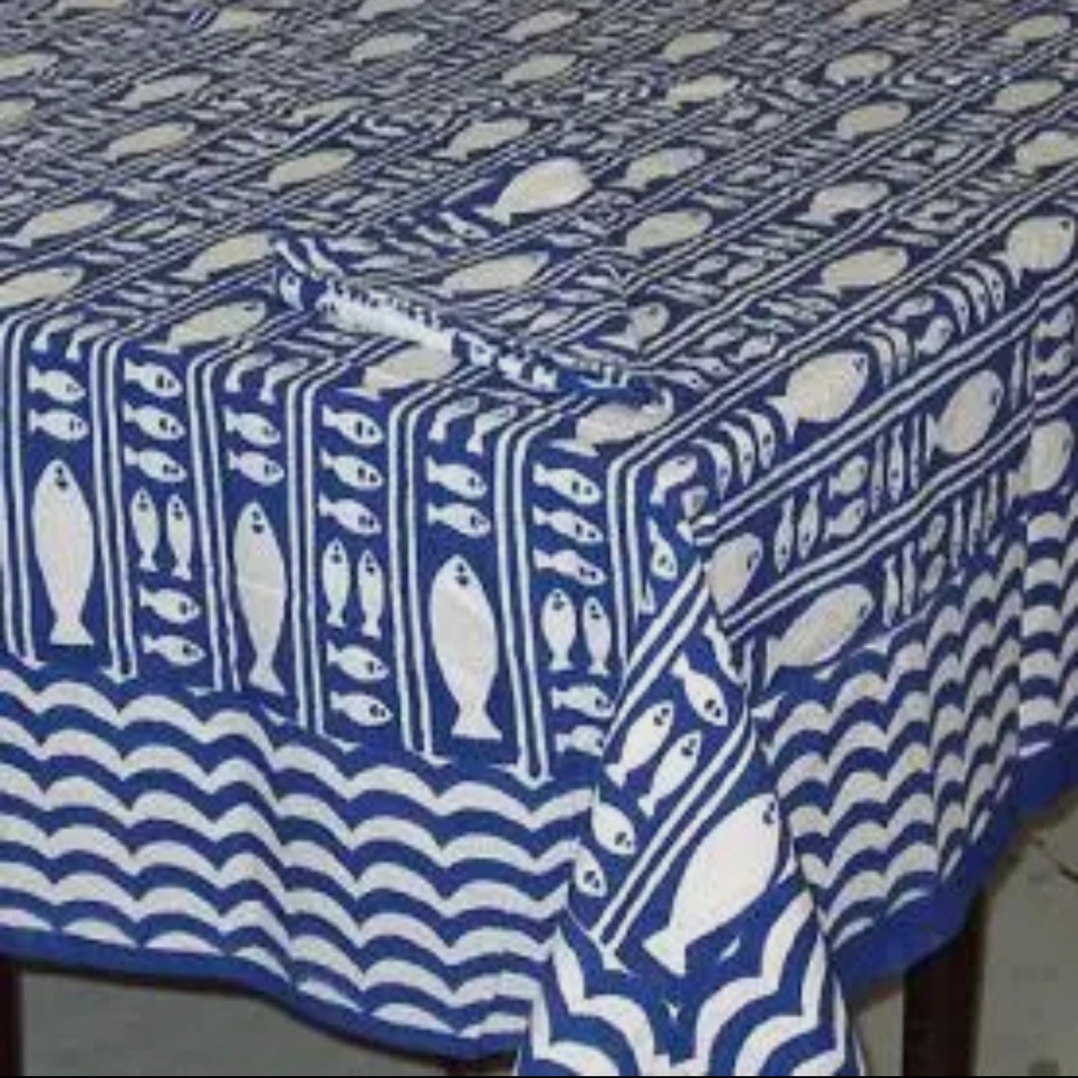 60x60 Blue Fish Stripe Tablecloth