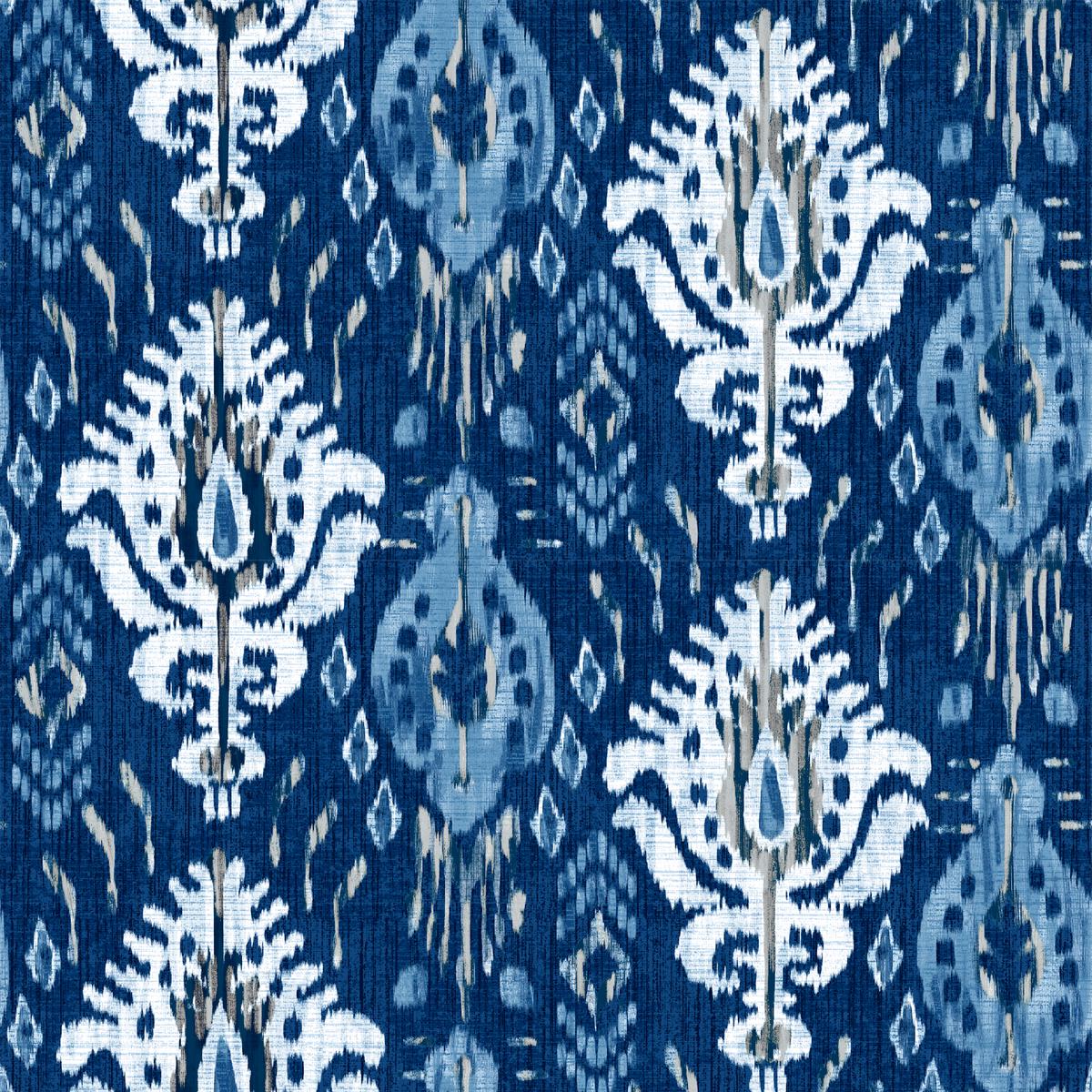 Blue Ikat Damask Fabric