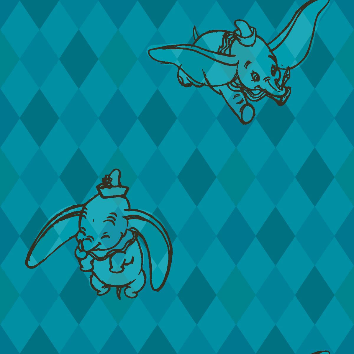 Disney Dumbo Flying on Teal Diamond Fabric