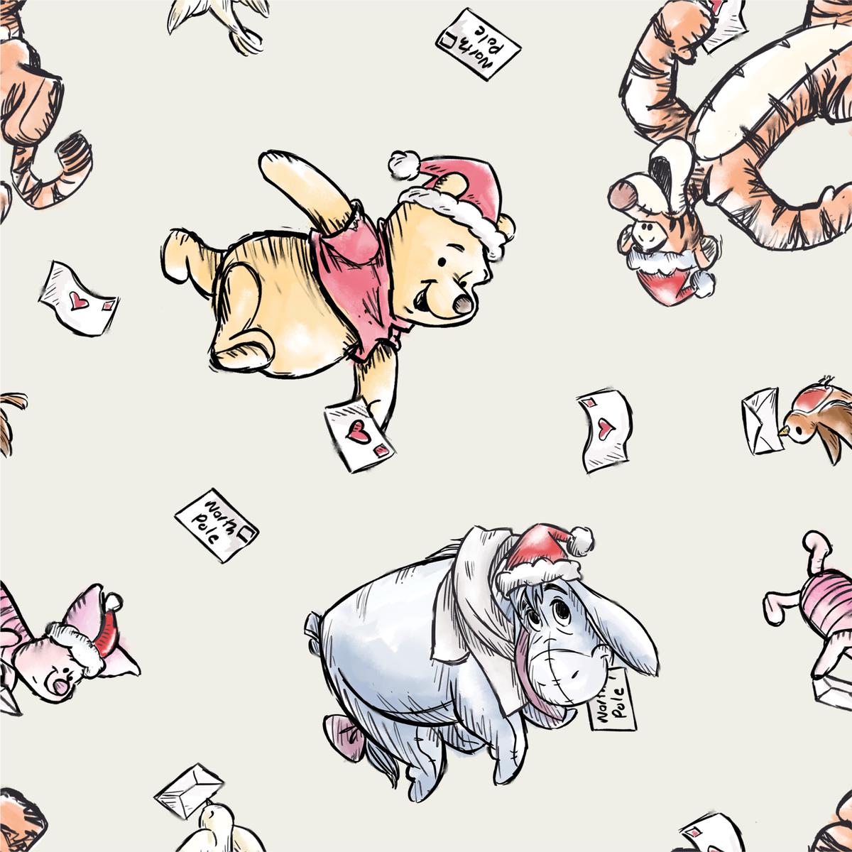 Disney Winnie the Pooh - Hundred Acre Holiday - Festive Character Fabric