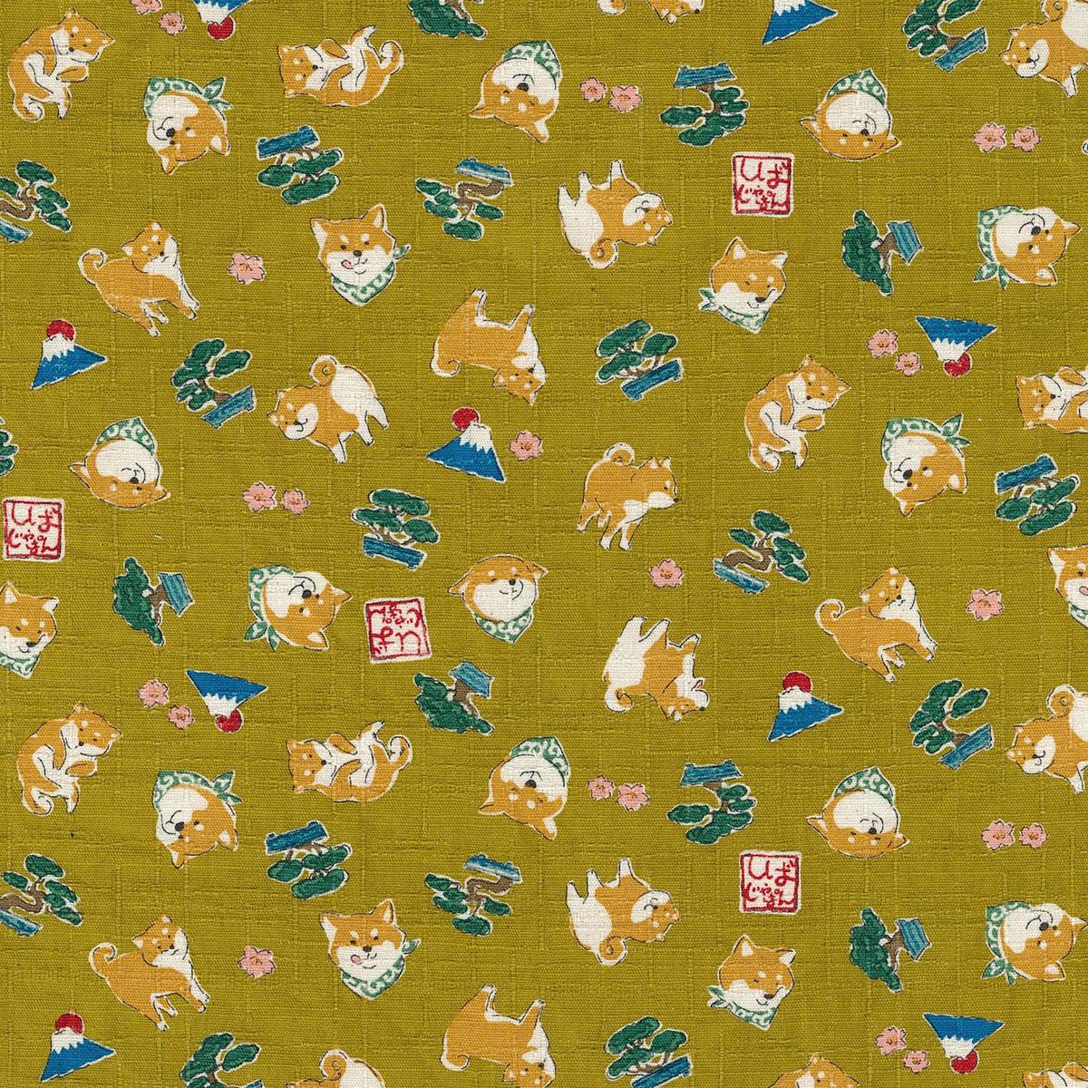 Funny Japan Shiba Inu Cotton Dobby - Mustard YKA-31060-2