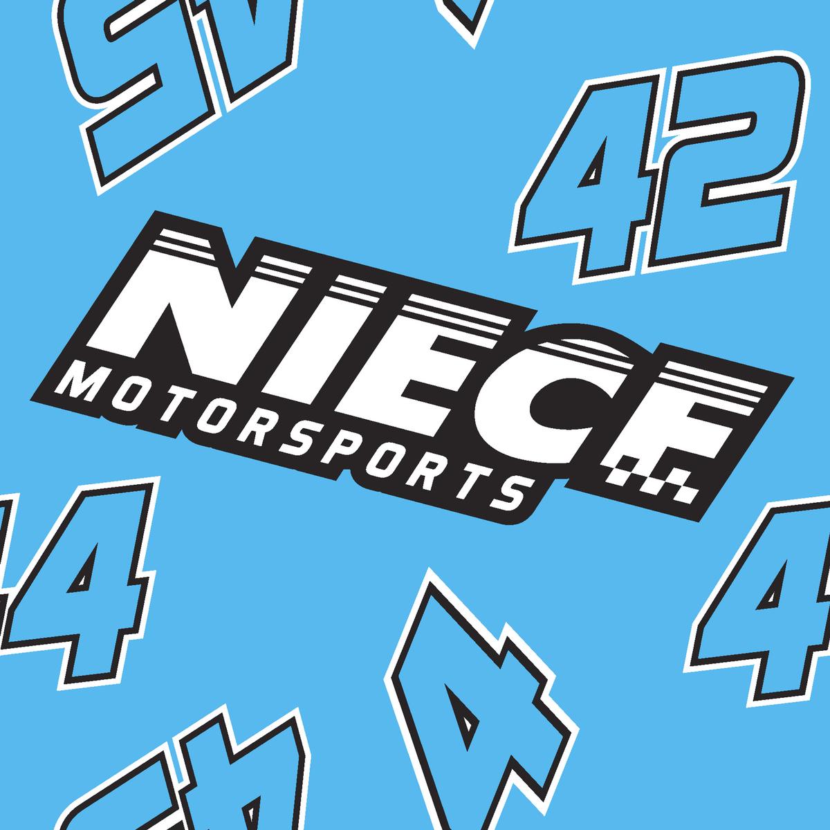 Niece Motorsports Logo and Numbers Toss on Blue Fabric