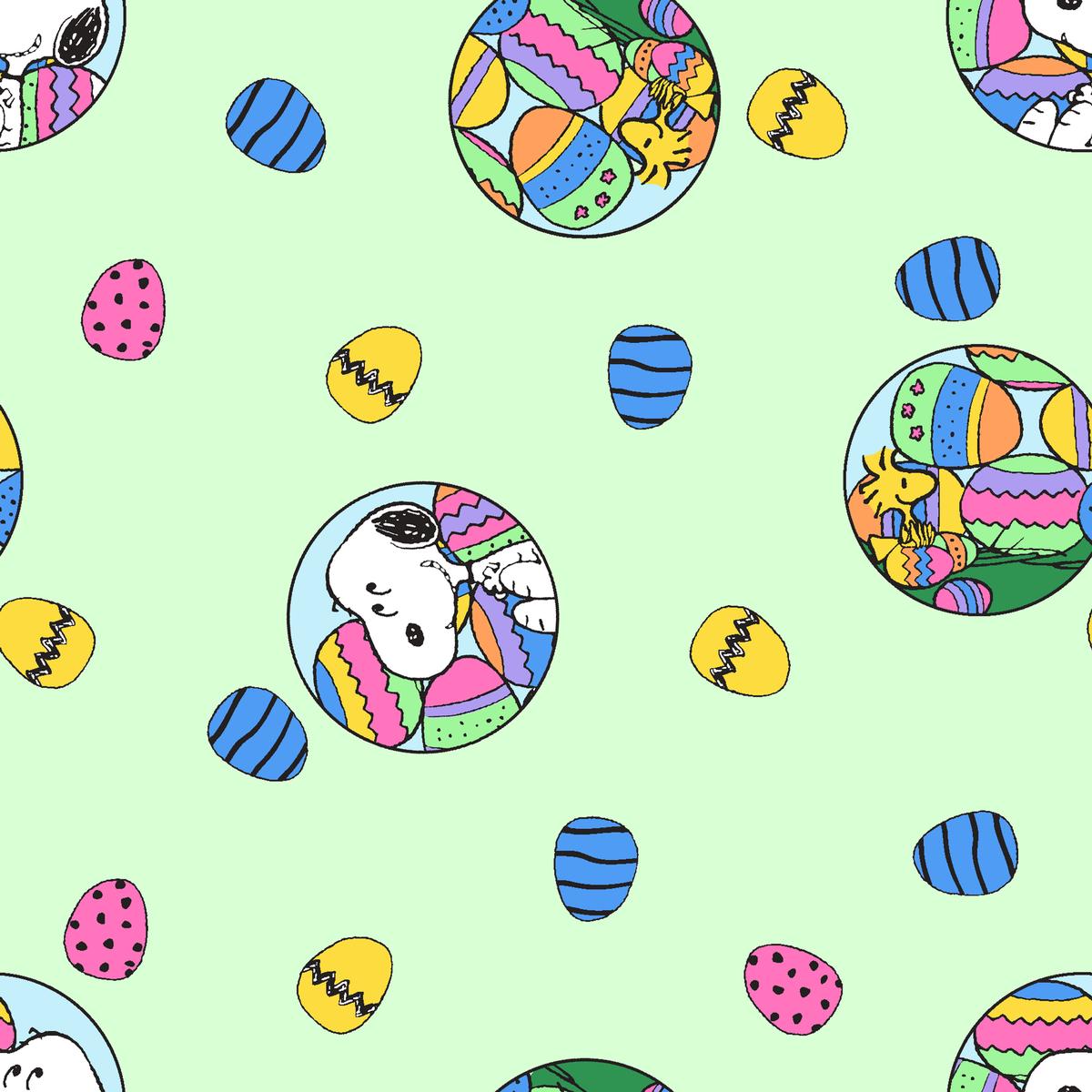 Peanuts Easter Eggs Toss on Mint Green Fabric