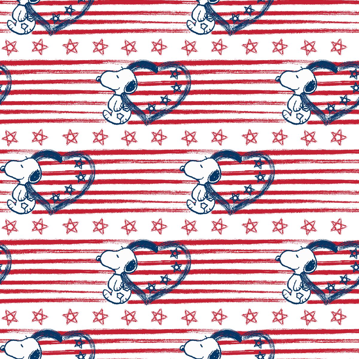 Peanuts Snoopy Patriotic Stripes and Stars on White Fabric