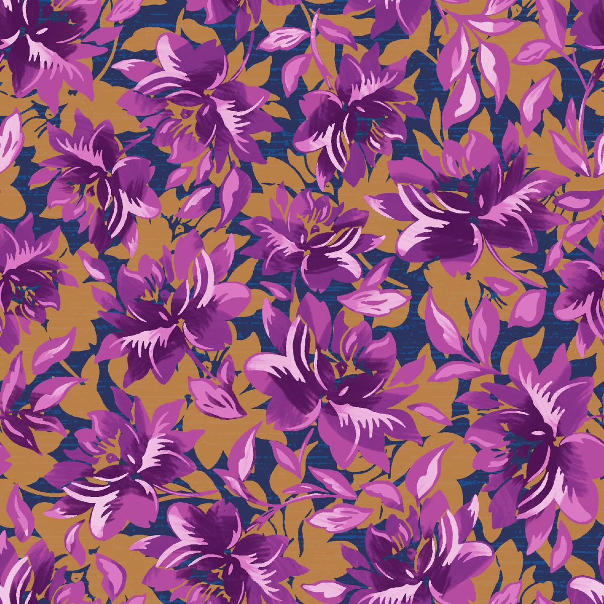 Purple Floral on Golden Brown Fabric