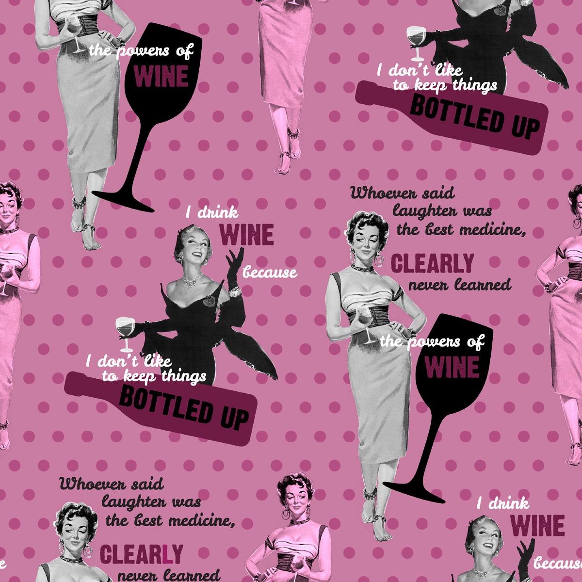 Saturday Evening Post - Sassy Sips - Retro Wine Humor Fabric