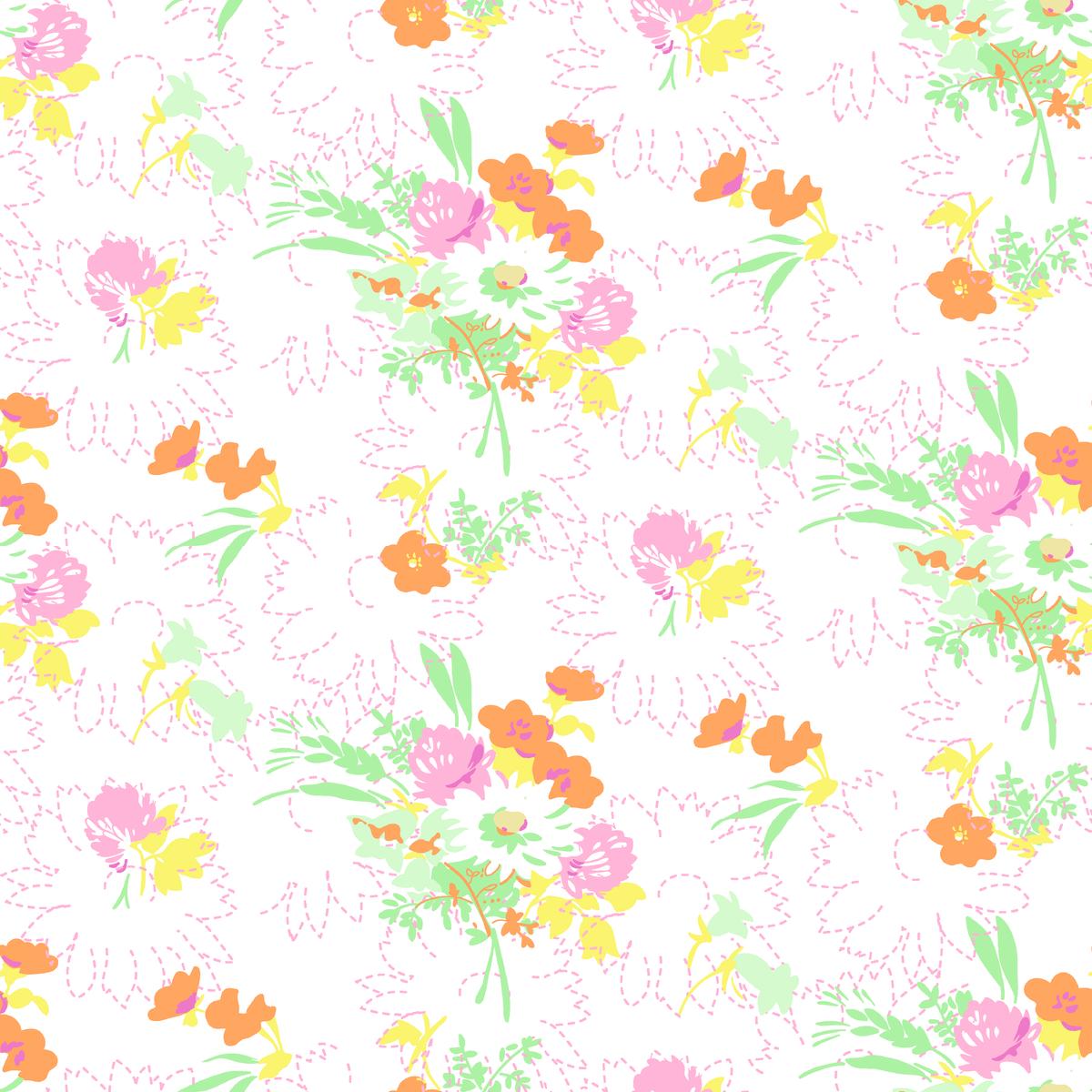 Spring Bouquet on Orange & Pink Fabric