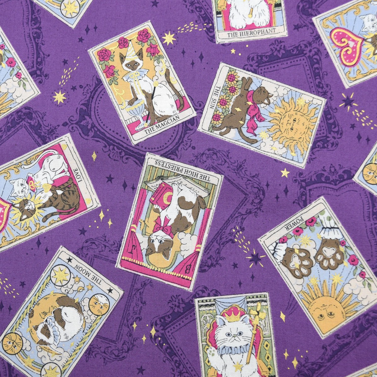 Tarot Cats Cotton Sheeting - Purple