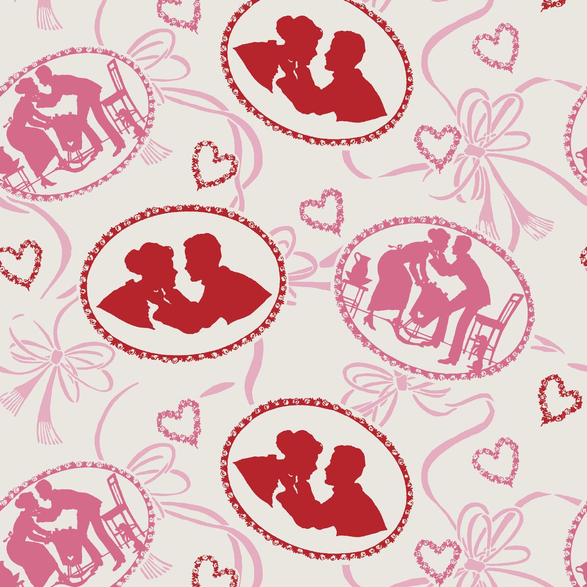 Cameo Kisses on Ruby Fabric