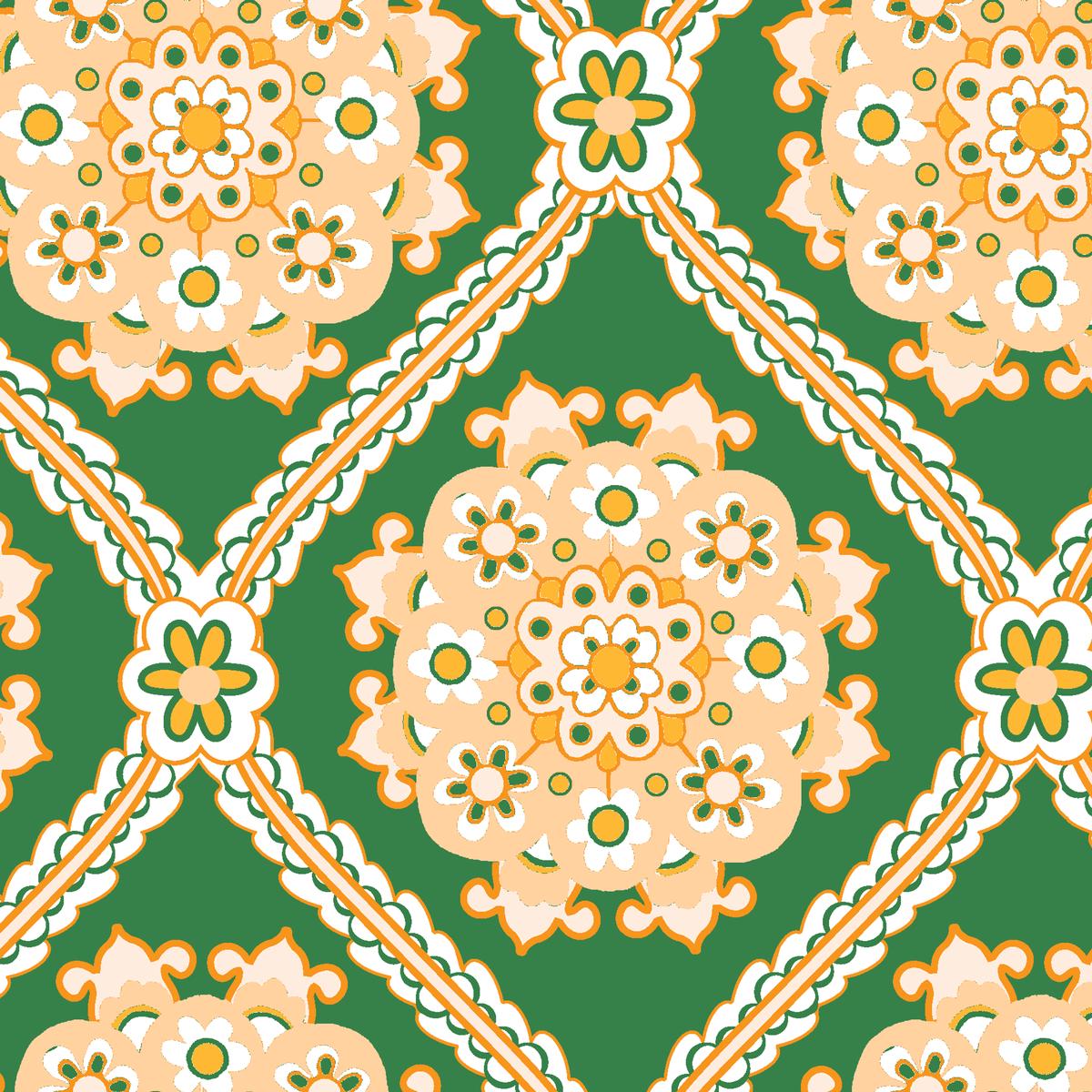 Amity on Green Fabric