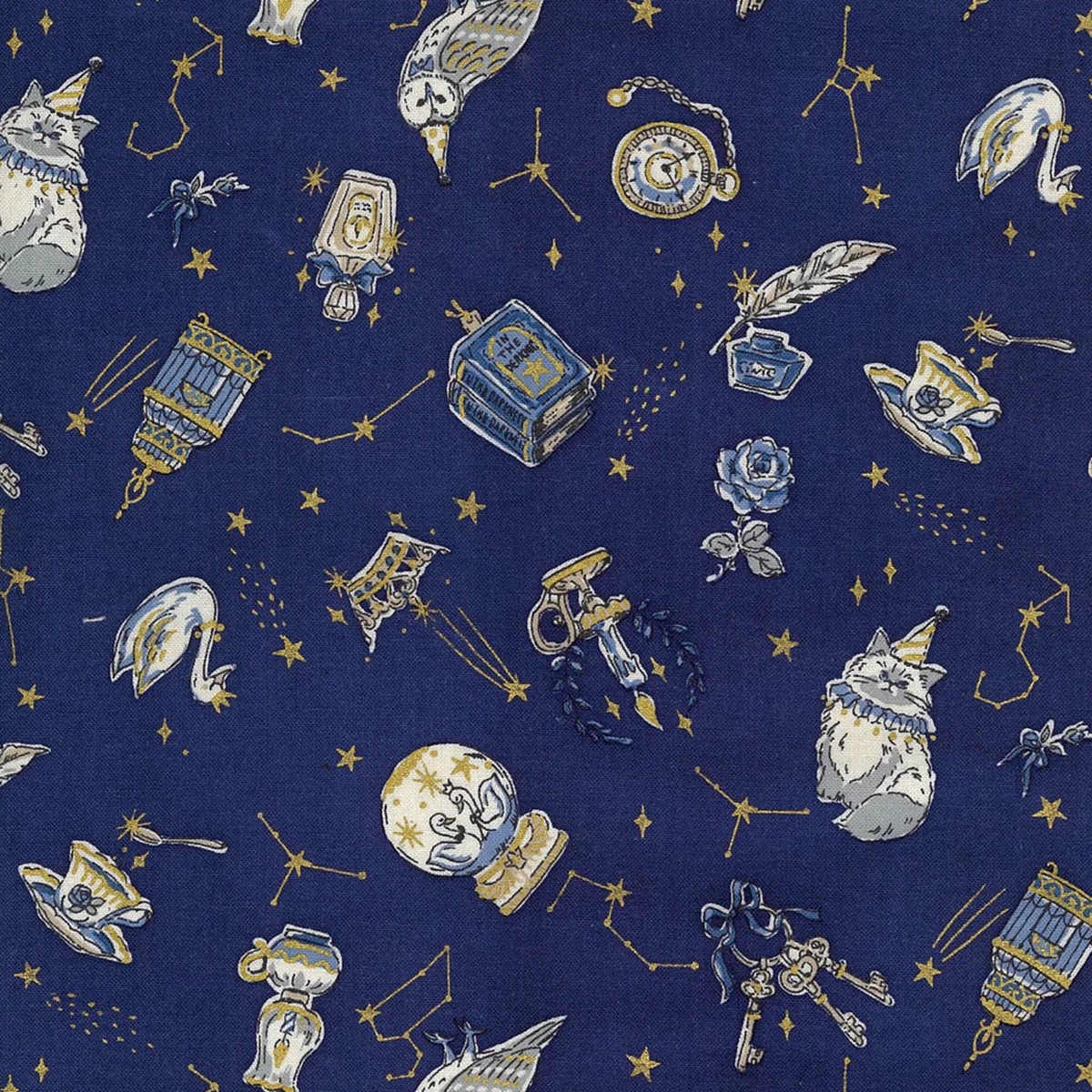 Constellation Cats Cotton Sheeting - Blue