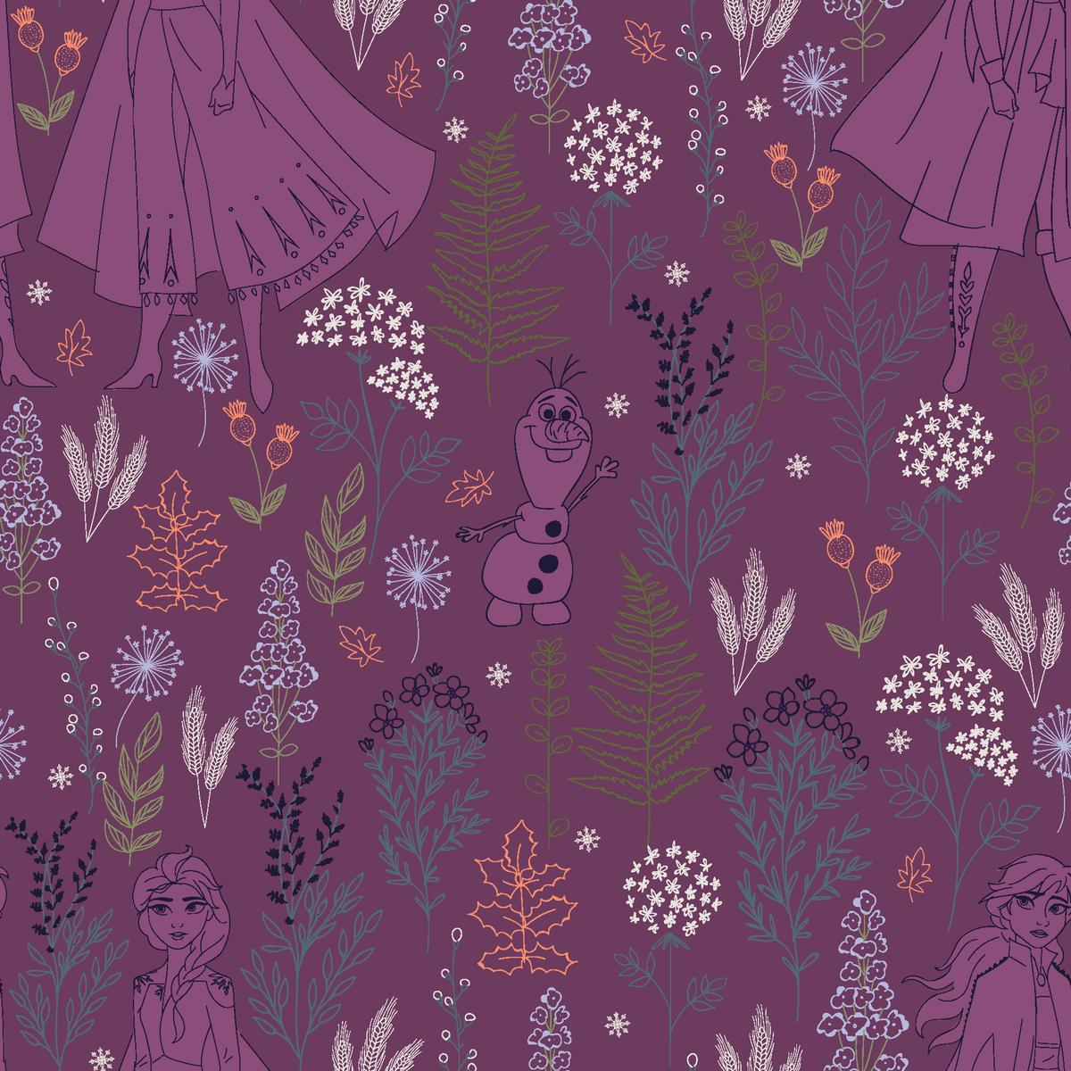 Disney Frozen Botanical Floral on Purple Fabric