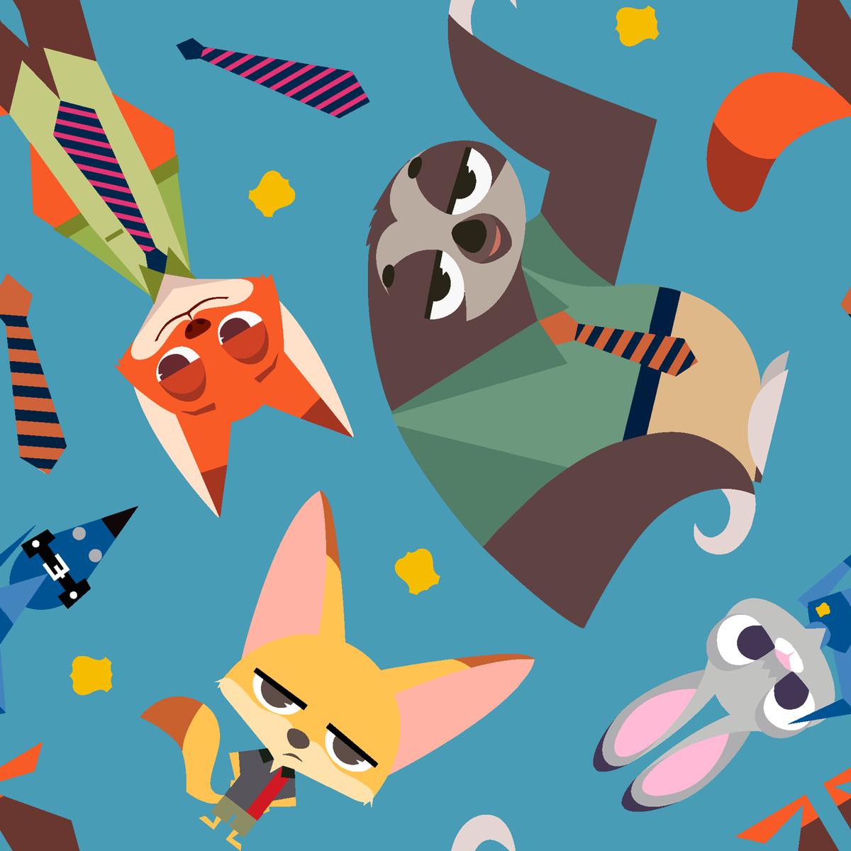 Disney Zootopia Character Toss on Blue Fabric
