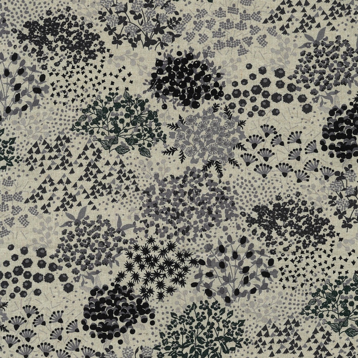 echino Sketch Cotton Linen Canvas - Ecru x Black EKX-98090-90