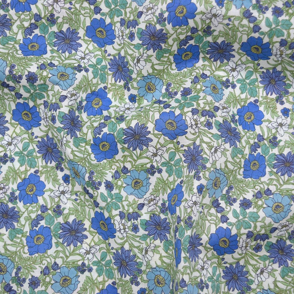 Flownny Poppy Garden Cotton Lawn - White x Blue NFA-1060-62