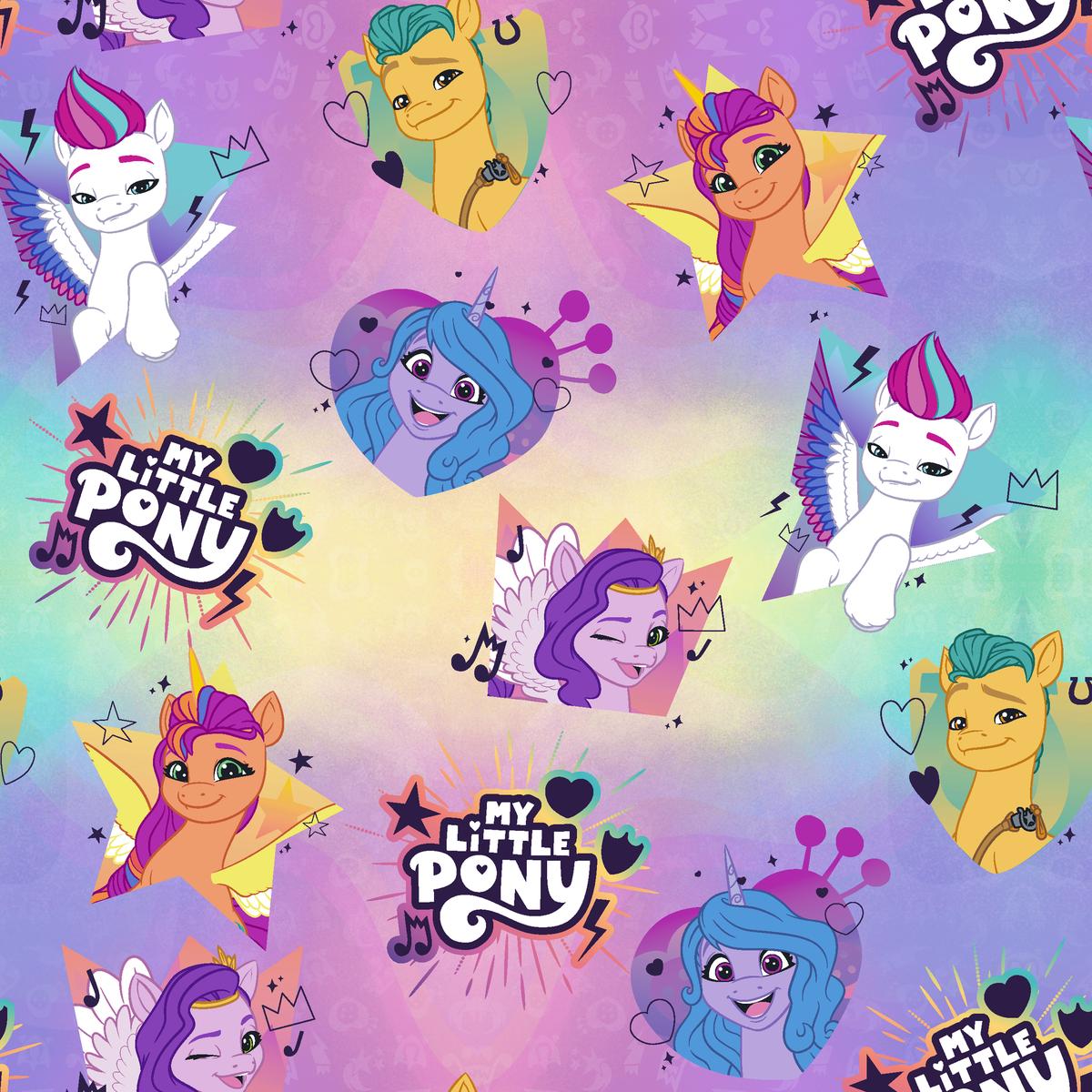 Hasbro My Little Pony Colorful on Pastel Rainbow Fabric