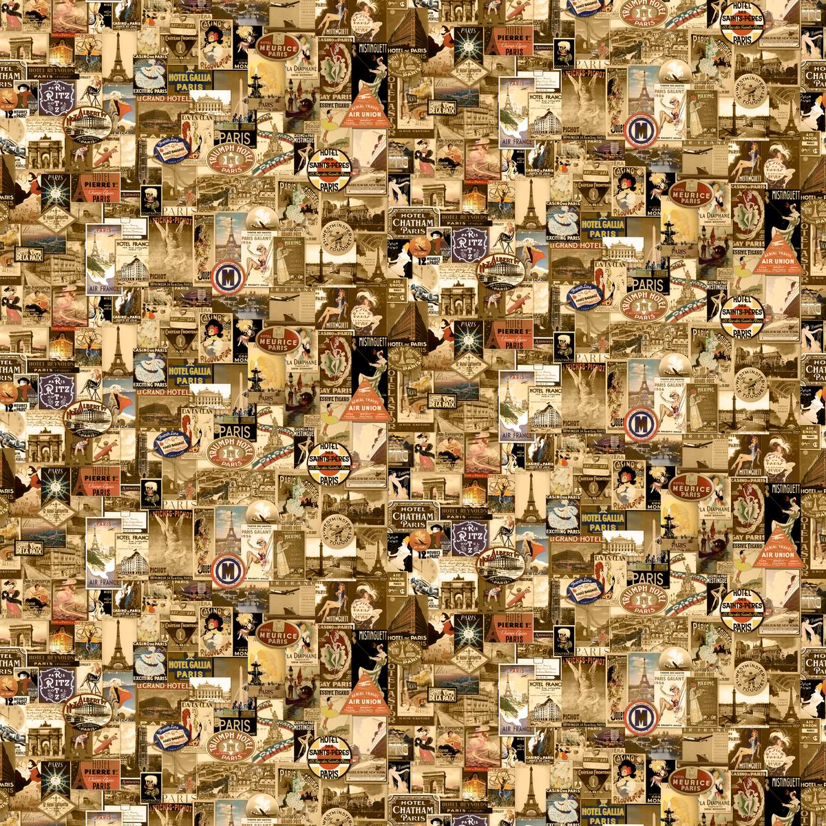 Kate Ward Thacker Postcards from Paris Sepia Travel Collage Fabric